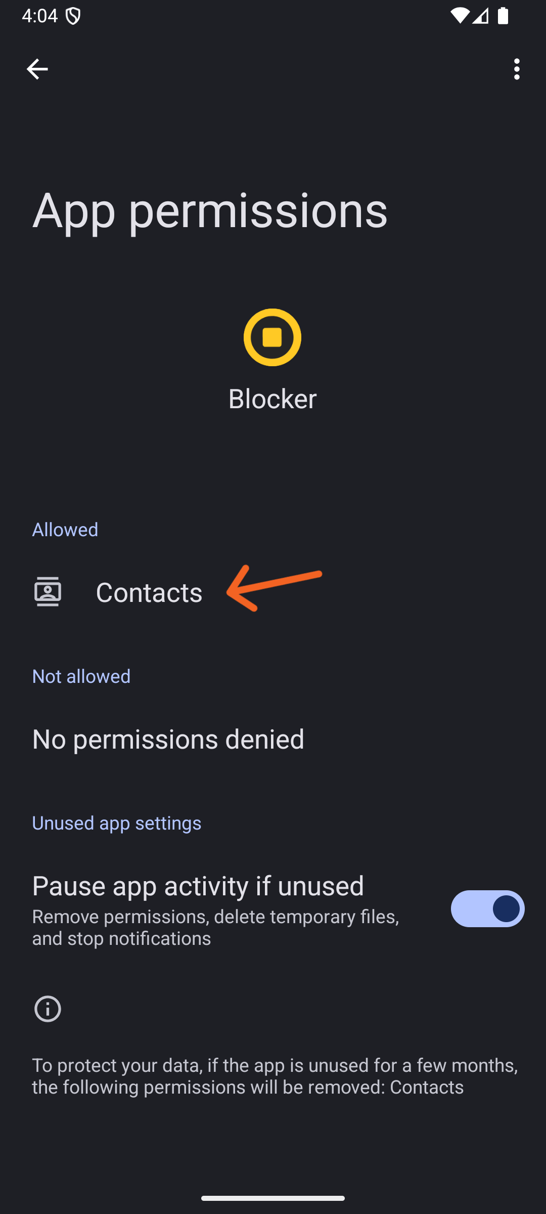 System App's Setup Screen to allow Contacts access permission step 2