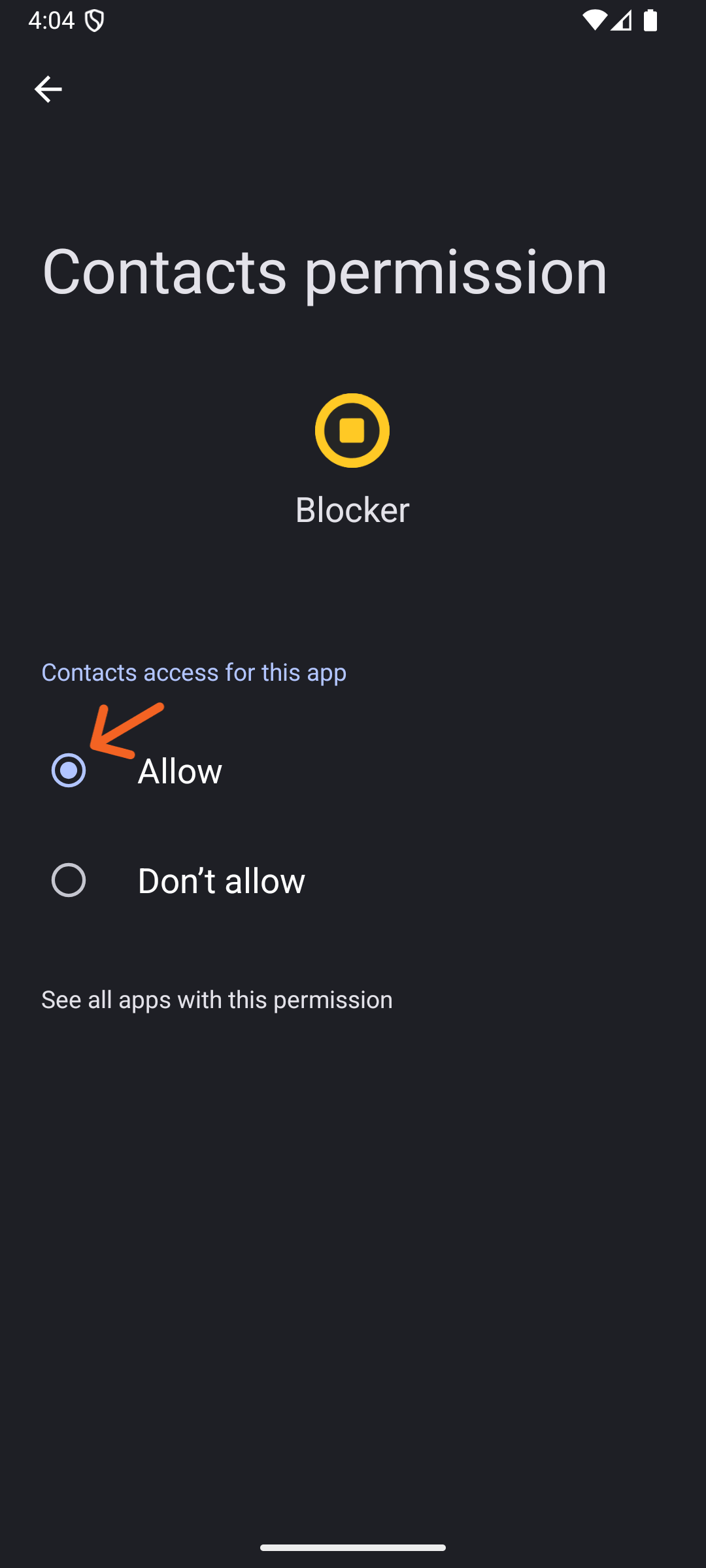 System App's Setup Screen to allow Contacts access permission step 3