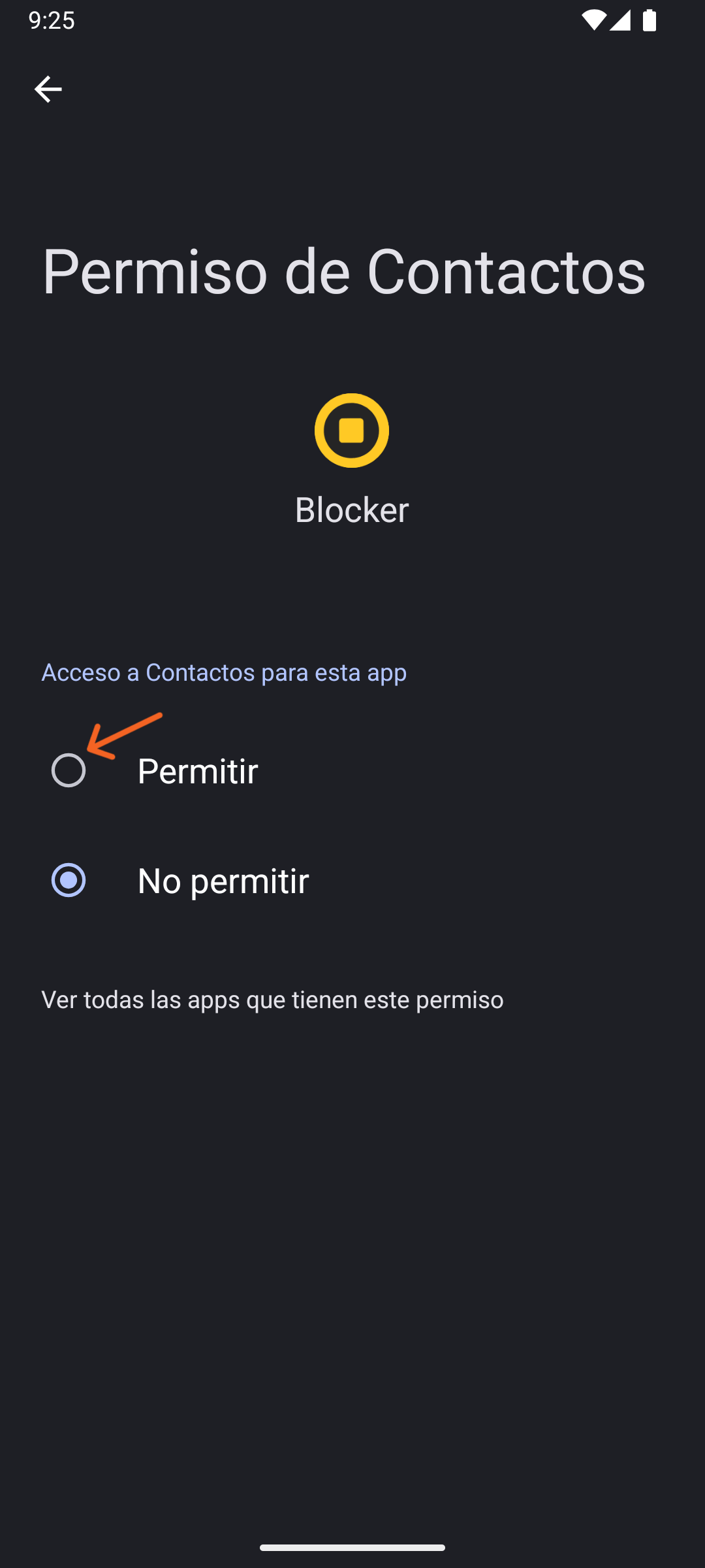 Pantalla de configuración del sistema para permitir acceso a los Contactos, paso 3