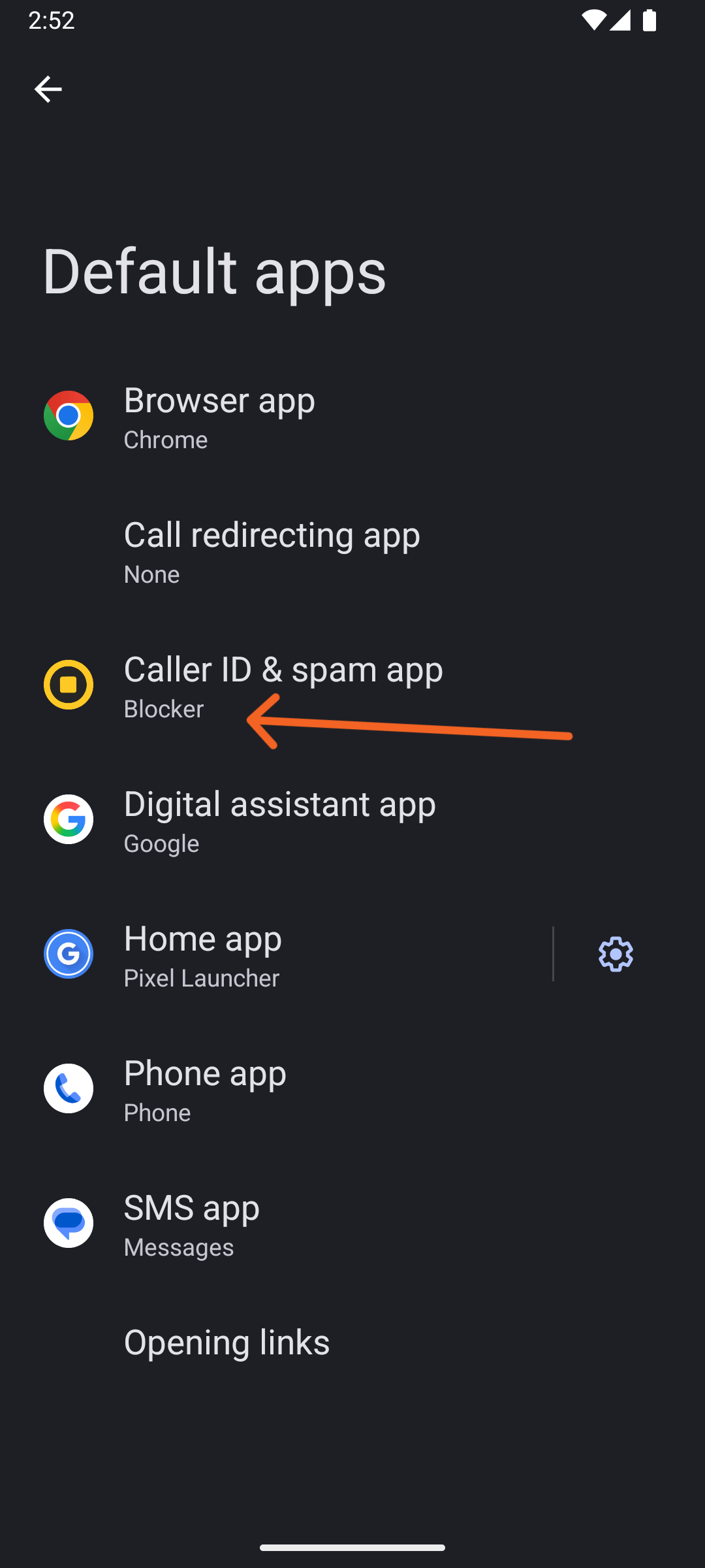 Android System default apps screen