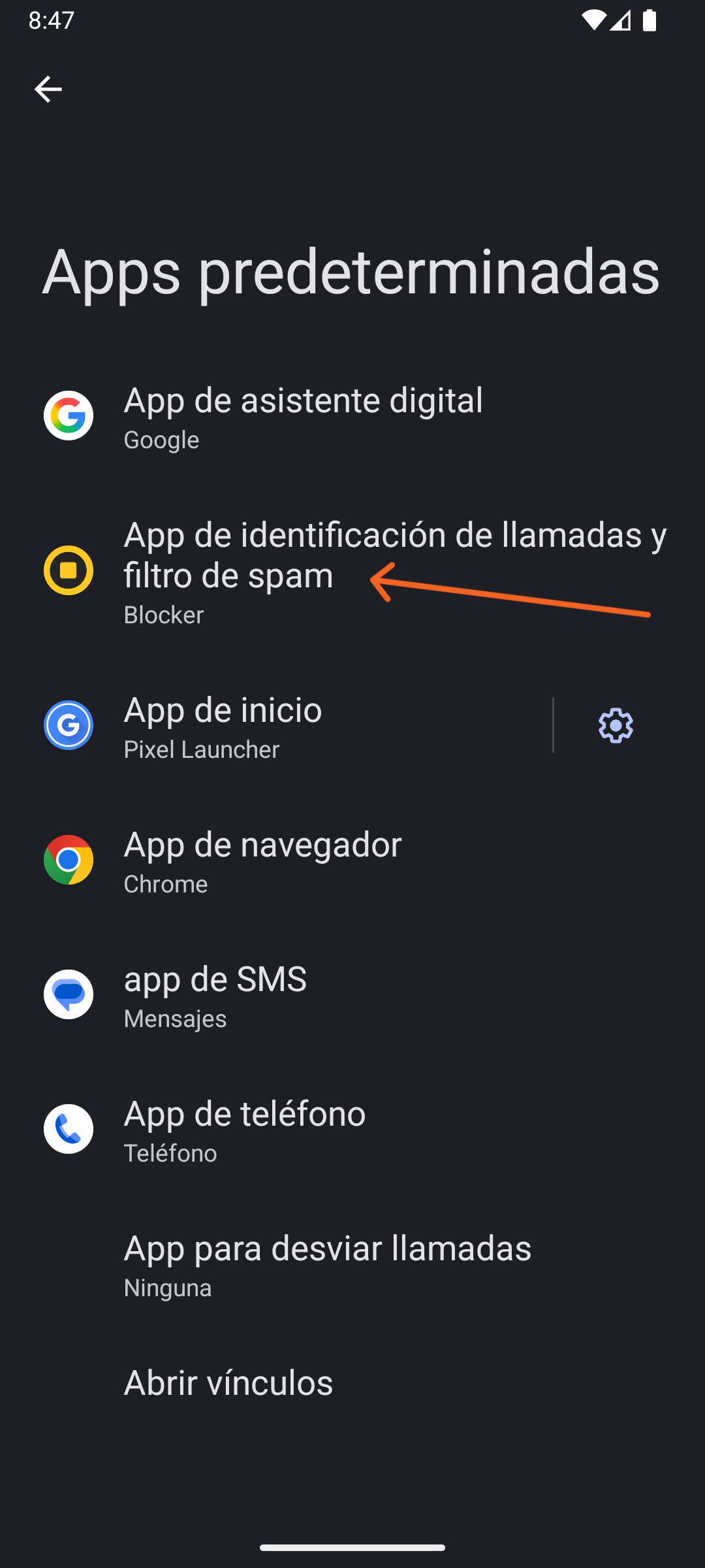 Pantalla de Android para elegir las apps predeterminadas
