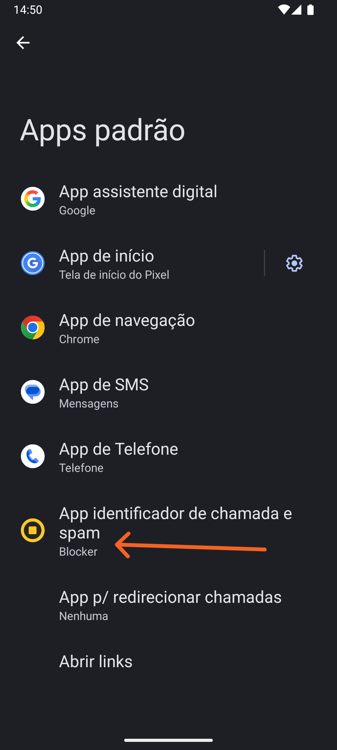Tela/ecrã do Android para escolha dos apps padrões