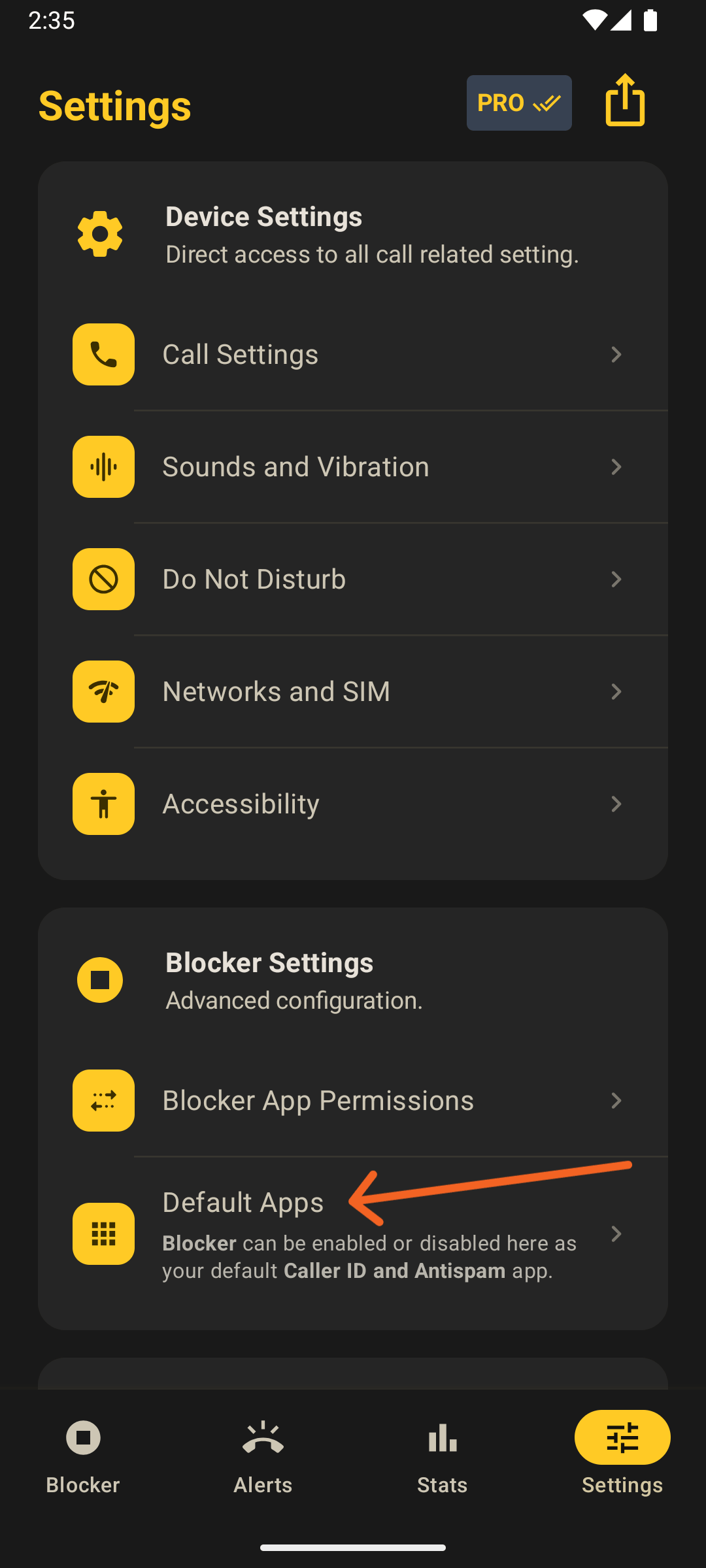 Accessing default apps