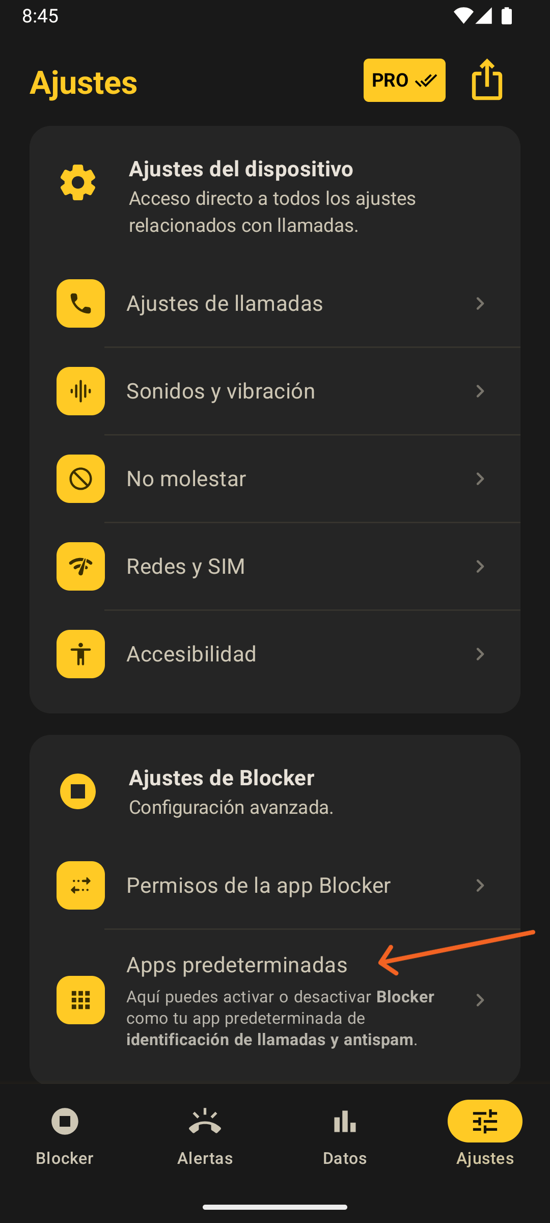 Accediendo a las apps predeterminadas
