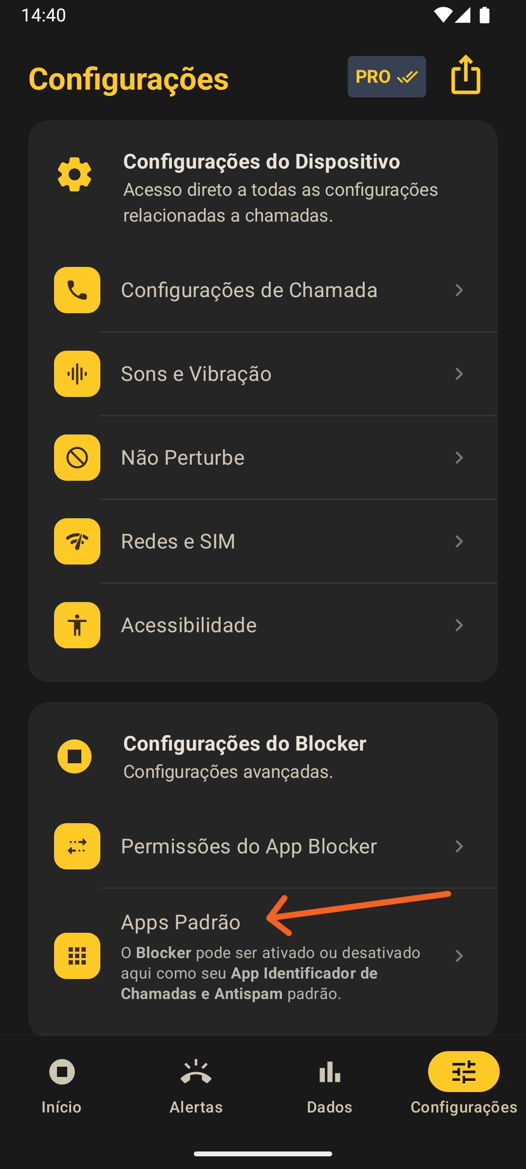 Acessando os apps padrões