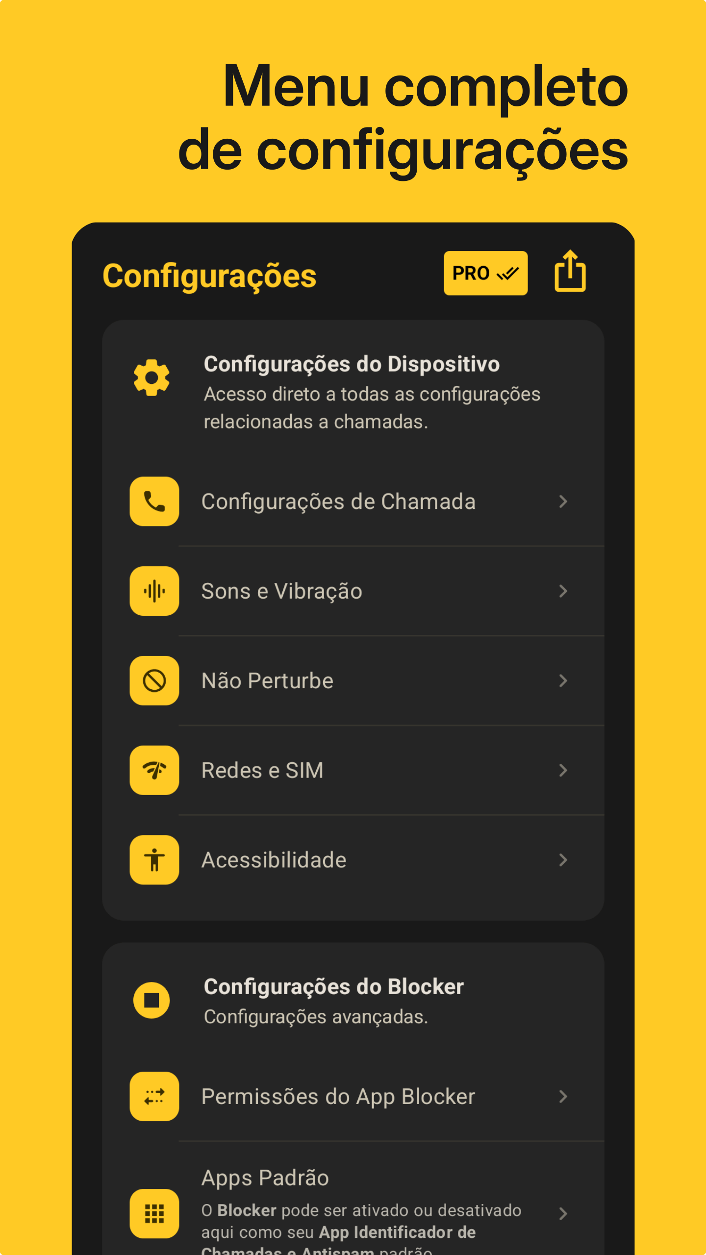 Tela de Configurações do Blocker